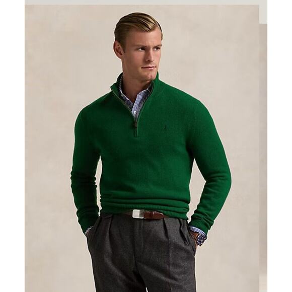 NEW POLO Ralph Lauren Wool Alpaca Pullover Zip Neck Sweater Green Men's small - Picture 1 of 11